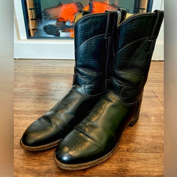 JUSTIN Ropers Boots Men’s 9D Western Black Leather Cowboy Boots - Picture 1 of 10